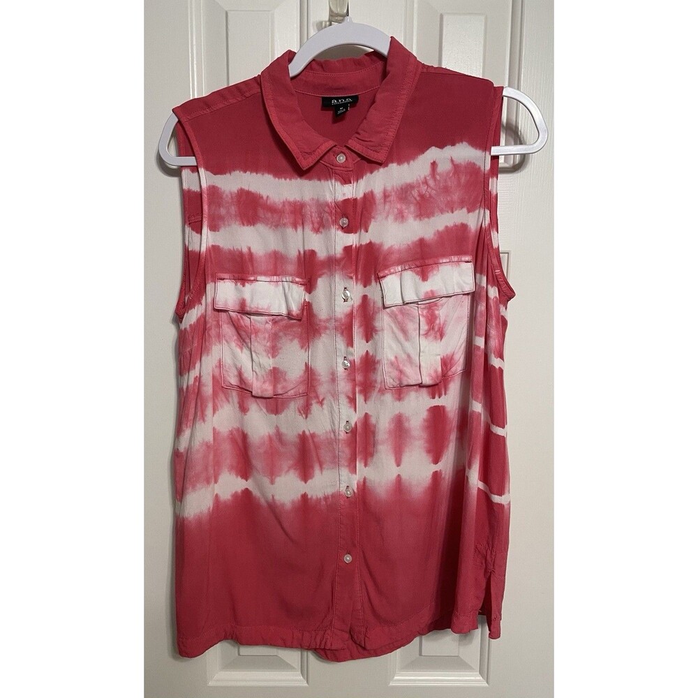 ANA Pink & White Tie Dye Button Down Sleeveless Shirt Top Women's Size M